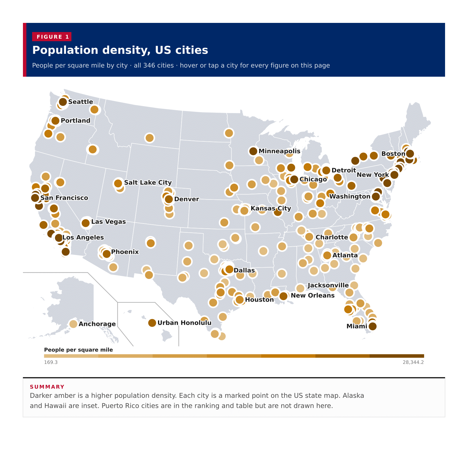 Figure 1: Population density, US cities Figure 1: Population density, US cities